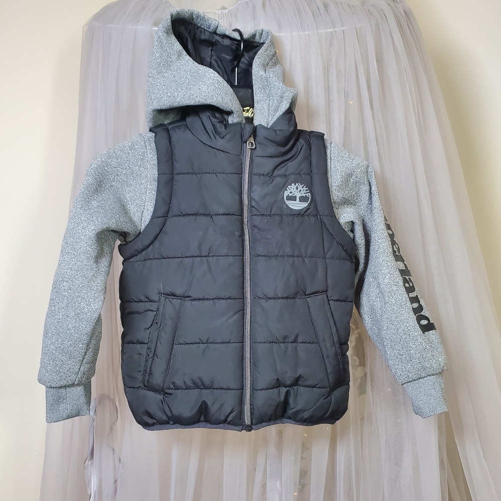 TIMBERLAND Boys Gorpcore Hooded Jacket‎ Coat Size XS 4-5 Softshell Vest Hoodie